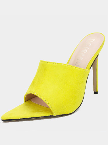 OneBling Plus Size Pointed Toe Heeled Mules In Neon Yellow / 11.5CM