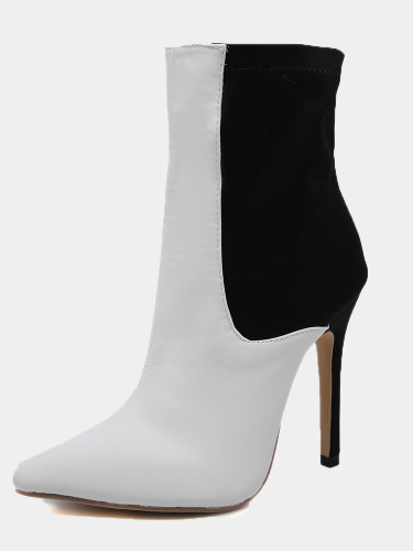 OneBling High Heeled Ankle Boots In Two Tone Black and White