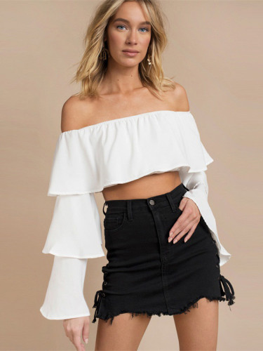 OneBling Tiered Flare Sleeve Off Shoulder Tops
