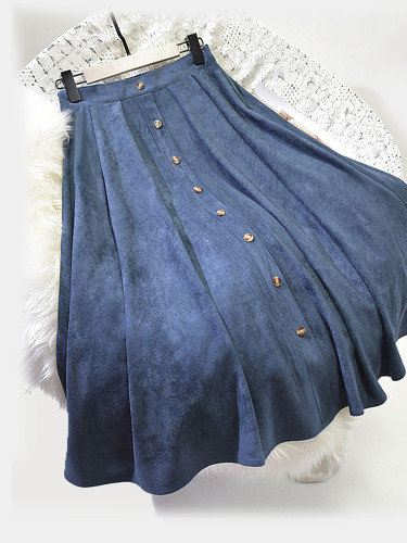 OneBling Faux Suede Midi Skirt with Button Detail