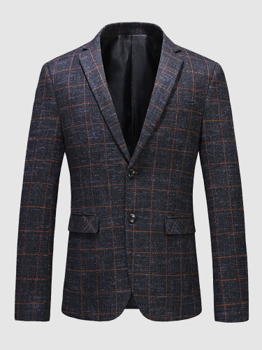 Men's Suit Jacket Blazer with Orange Check and Elbow Patches