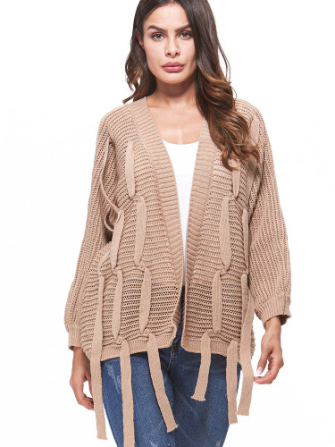 OneBling Cable Knit Cardigan with Rabbion Detail