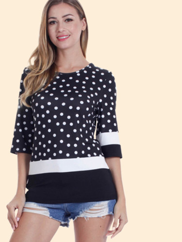 OneBling Crew Neck Spot Contrast T-Shirt with 3/4 Sleeves