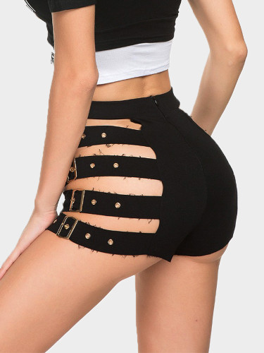 Skinny Women Shorts with Straps Buckle Side