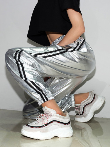 OneBling Metallic Sliver Joggers with Side Stripe