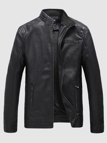 Men's Black Leather Bomber Motorcycle Jacket