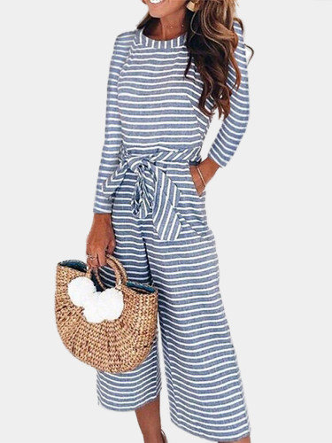 Striped Cropped Women Jumpsuits Wide Leg Overalls