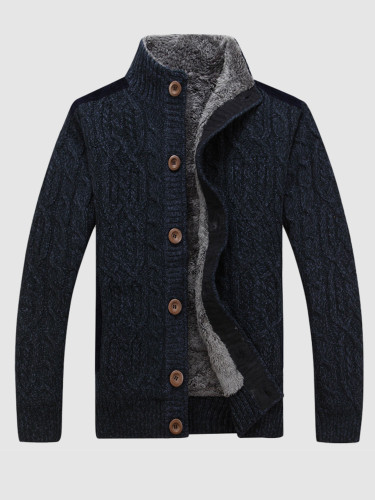 Contrast Panels Men Sweater with Faux Fur Lining