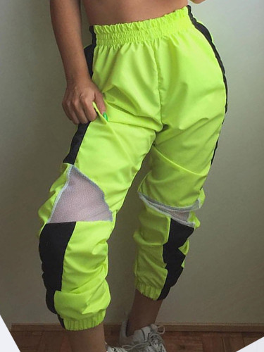 OneBling Mesh Detail Joggers Trousers In Neon Green with Contrast Tape