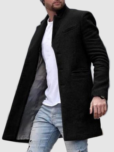 Faux Wool Single Breasted Men Trench Coat
