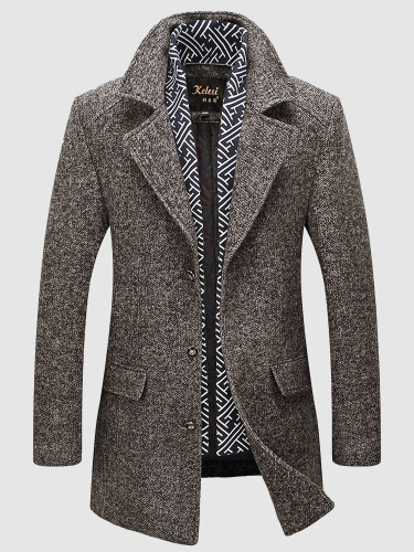 Thick Men Slim Tweed Coat with Detachable Scarf