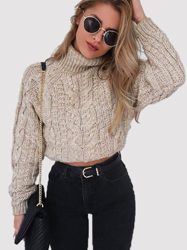 OneBling Red Twist Knit Short Sweaters Women Turtleneck Sweater Autumn Winter Casual Female Jumper Ladies Long Sleeve Pullovers