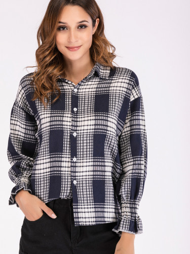 OneBling Dropped Shoulder Puff Sleeve Check Shirt