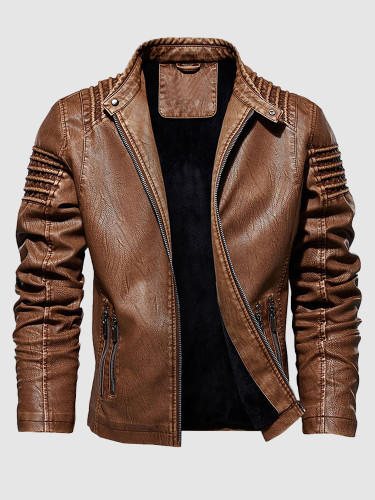 Quilted Zip Up Leather Jacket For Men