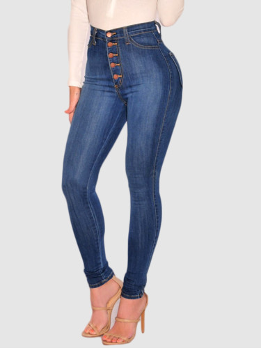 OneBling Plus Size High Waisted Denim Skinny Jeans with Button Fly Detail