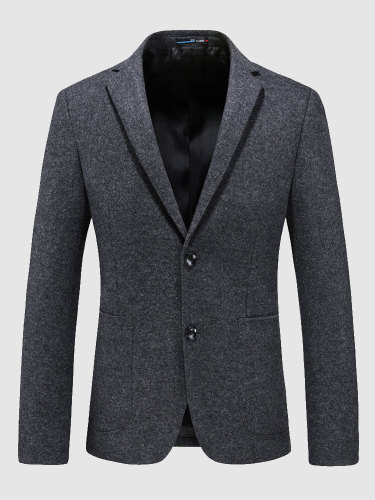 Wool Mix Two Button Peak Lapel Blazer Men Suit Jacket
