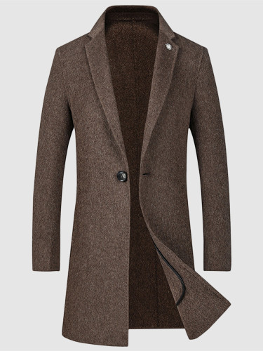 Mid Length Mens Wool Coat with Embellished