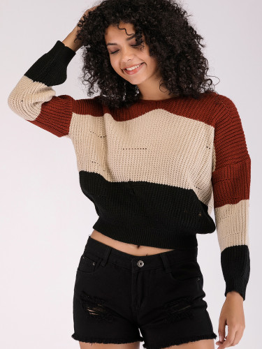 OneBling Three Tone Hooded Cropped Jumper