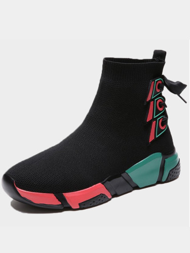 OneBling Colourblock Chunky Sole Knitted Ankle Boots with Tie Back Women