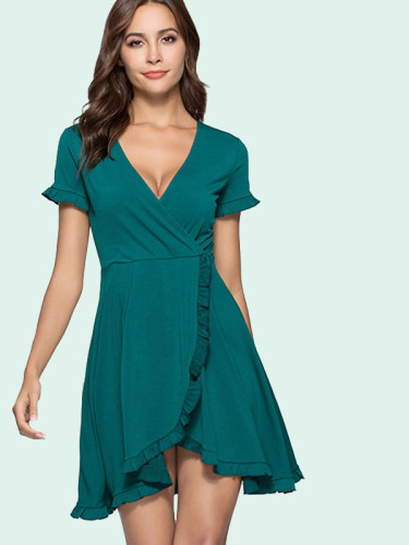 OneBling Mini Wrap Dress with Frill Detail