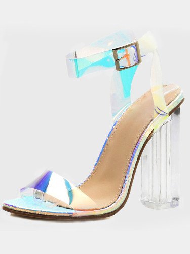 OneBling Plus Size Shiny Clear Block Heeled Sandals / 11.5CM