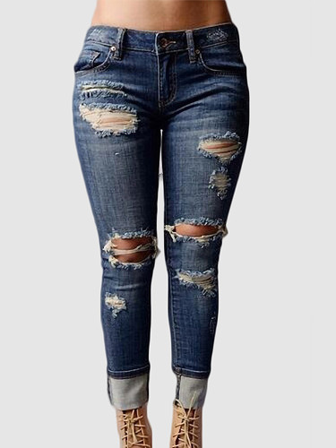 OneBling Distressed High Waisted Denim Jeans with Ripped Knees