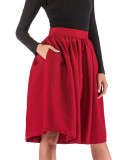 OneBling High Waist Midi Skirt with Pockets and Pleat Detail