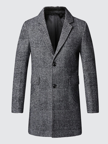 Wool Blend Men Check Coat