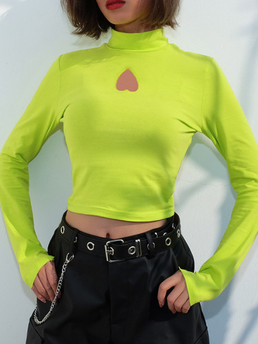 OneBling Long Sleeve Crop Tops with Heart Cut Detail