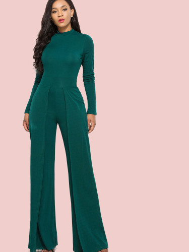 OneBling Mock Neck Long Sleeve Jumpsuit with Wide Leg