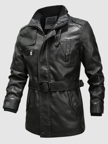 Men's PU Leather Jacket with Belt
