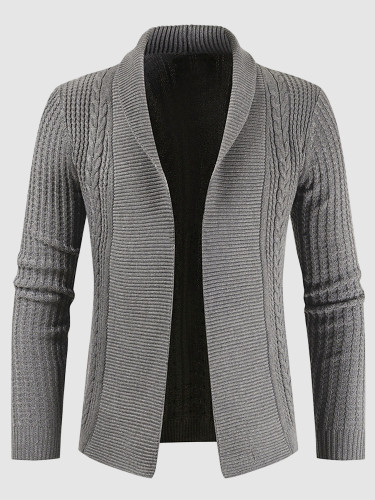 Cable Knit Men's Cardigan with Shawl Collar