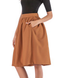 OneBling High Waist Midi Skirt with Pockets and Pleat Detail