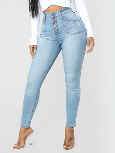 OneBling Exposed Button Ankle Jeans In Light Blue