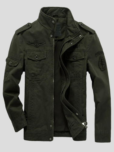 Plus Size Men Utility Jacket with Patch Detail