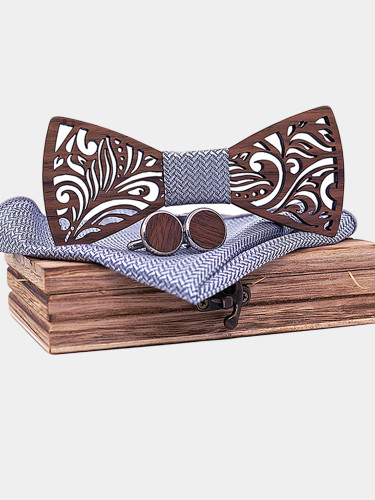 Wooden Bow Tie set and Handkerchief Gift for Men