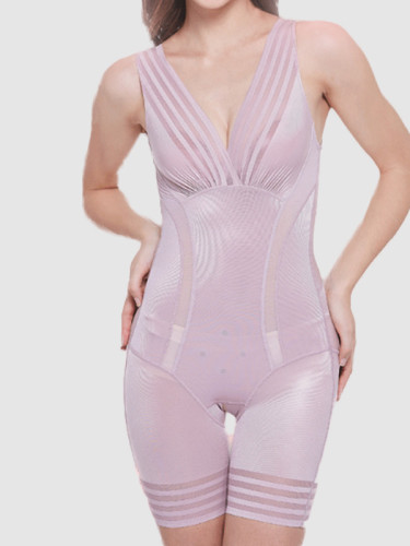 OneBling Striped Contrast Open Crotch Smooth Body Shapewear