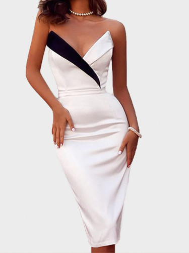 Bandeau Midi Dress with Contrast Panel