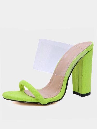 OneBling Clear Strap Block Heeled Mules In Neon Green  /11.5CM