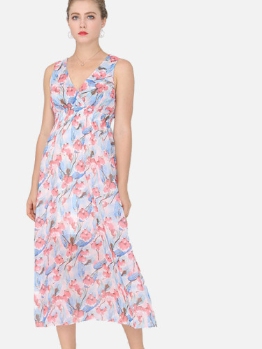 OneBling Shirred Waist Midi Wrap Dress In Floral Print