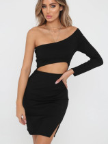 Cut Out Mini Pencil Dress with One Sleeve & Split Side