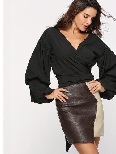OneBling Exaggerated Gathered Sleeve Wrap Tops