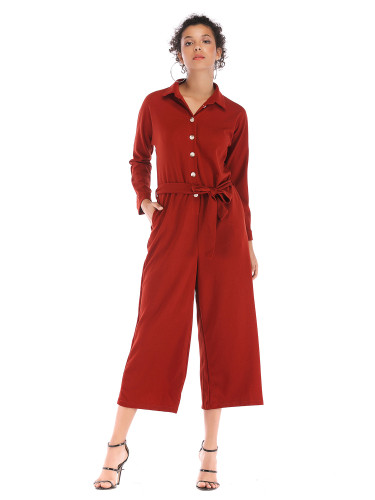 OneBling Button Front Cropped Jumpsuits with Wide Leg and Belt