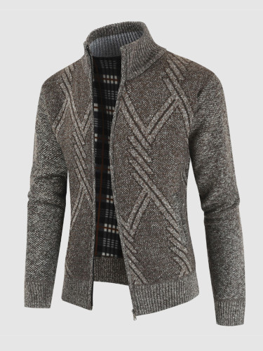 Knitted Texture Zipper Men's Sweater