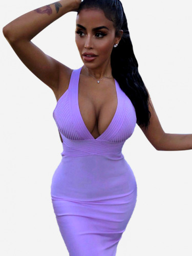 Plunge Front Halter Bodycon Mini Dress