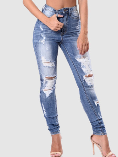 OneBling Plus Size Skinny Distressed Jeans In Light Blue
