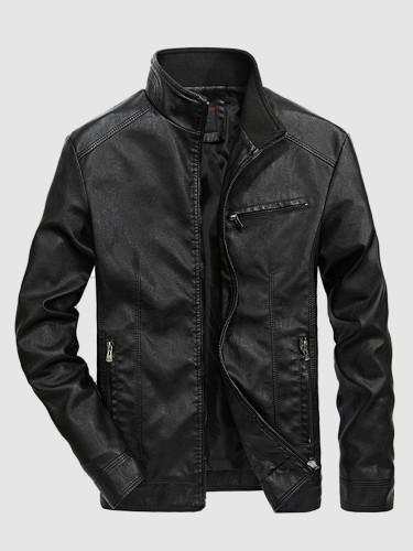 Men's Stand Collar Slim PU Leather Jackets
