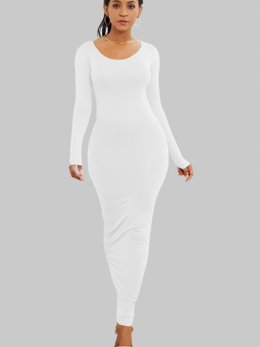 Solid Long Sleeve Maxi Dress with Crew Neck