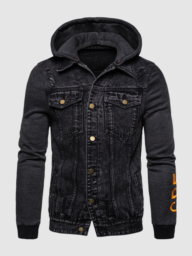 Men's Denim Jacket with Jersey Hood and Sleeves