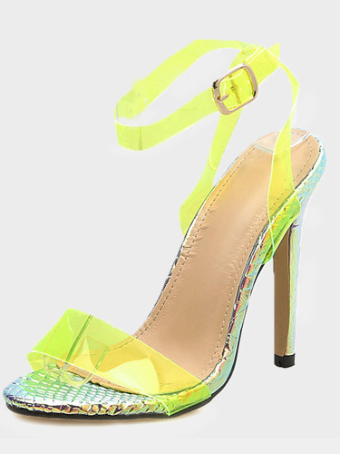 OneBling Plus Size Yellow Clear Sandals with Metallic Heel / 11.5CM